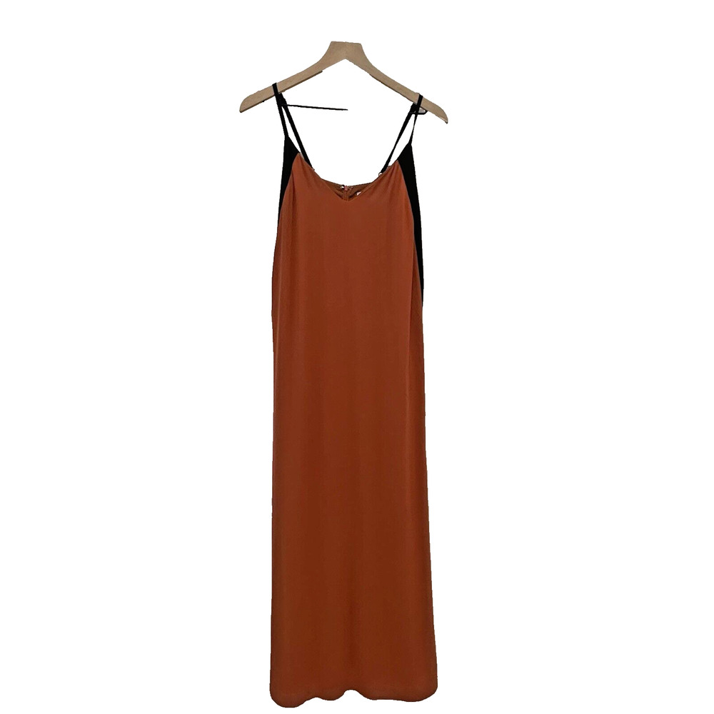 TOBI Rust Orange Black Side Stripe Maxi Slip Dress S P Spaghetti‎ Strap - Picture 2 of 10